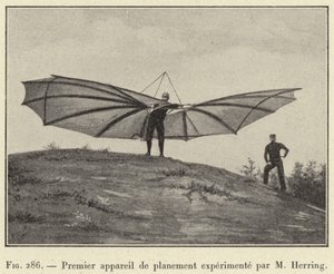 Premier appareil de planement experimente par M Herring (engraving) بواسطة المدرسة الفرنسية