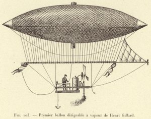 Premier ballon dirigeable a vapeur de Henri Giffard (engraving) بواسطة المدرسة الفرنسية