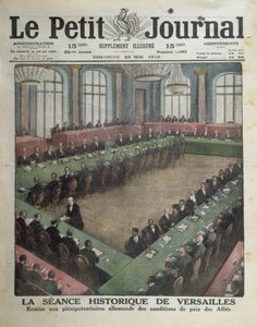عرض شروط السلام المتحالفة على المندوبين الألمان في 7 مايو 1919 في فرساي ، الغلاف الأمامي لـ Le Petit Journal ، 25 مايو 1919 بواسطة المدرسة الفرنسية