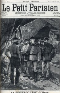 زار رئيس الجمهورية الفرنسية فيليكس فور مناجم لنس في ديسمبر 1898. غلاف جريدة "Le petit Parisien". بواسطة المدرسة الفرنسية