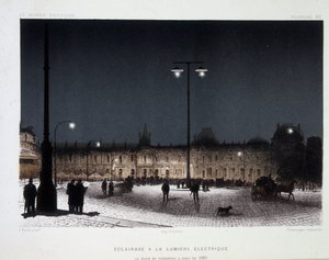 Public lighting with electric light on the place du carrousel in Paris 1883 - in “” Magnetism and Electricite”” by Amedee Guillemin بواسطة المدرسة الفرنسية