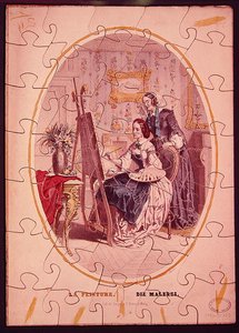 قطع الألغاز التي تصور امرأة ترسم على حامل ، حوالي 1840-50 (لون ليثو) بواسطة المدرسة الفرنسية