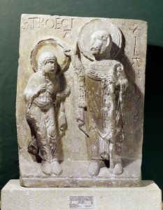 نقش يصور القديس هيلاري بواتييه (320-368) بمباركة القديسة تريز ، حوالي 1150 بواسطة المدرسة الفرنسية