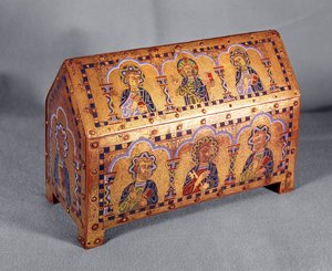 ريليكاري للقديسة آن يصور المسيح مع القديس بطرس والأربعة الإنجيليين (البرونز والمينا) بواسطة المدرسة الفرنسية