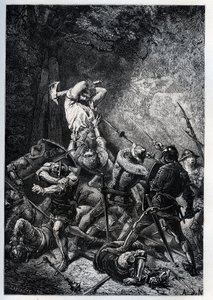 تمثيل Grand Ferre (أو Ferret) (حوالي 1330 - 1358) أبطال picard de la Guerre de Cent Years "(حرب المائة عام: صورة للبطل الفرنسي Big Ferre) - نقش من" "تاريخ فرنسا الذي قيل لـ أحفادي "- بقلم فرانسوا جيزو - 18 بواسطة المدرسة الفرنسية