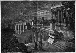 تمثيل أوبرا: "" Herculanum "على نص ليبريتو لجوزيف ميري (1798-1866) وت. هادوت وموسيقى لفيليسيان ديفيد (1808-1876). بلدة هيركولانوم في وقت تدميرها أثناء ثوران بركان فيزوف (المشهد الأخير من الفصل الخامس). ال بواسطة المدرسة الفرنسية