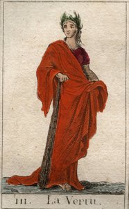 تجسيد لإله الفضيلة شابة ذات وجه صريح. (تمثيل الفضيلة كشابة صريحة الوجه). من "أساطير الشباب" بيير بلانشارد 1803. بواسطة المدرسة الفرنسية