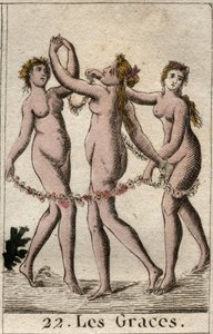 تمثيل النعم الثلاثة: Aglae و Thalie و Euphrosyne ، ابنة Venus و Bacchus (أو Charites) بنات Venus و Bacchus. من "Mythology of Youth" بقلم بيير بلانشارد 1803. بواسطة المدرسة الفرنسية