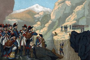 حملة جيش الاحتياط في عام 1800: مرور الجنرال بيثنكورت في مايو 1800. بواسطة المدرسة الفرنسية