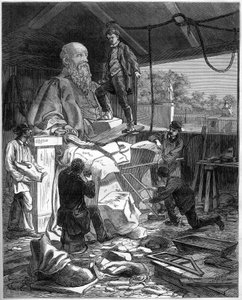 ترميم تماثيل Corps-Legislatifs (الجمعية الوطنية أو قصر بوربون) للتحضير للمعرض العالمي في باريس عام 1878. يعتني أصحاب المطاعم بتمثال Michel de L'Hospital (حوالي 1504-1573). نقش في "" لوموند بواسطة المدرسة الفرنسية