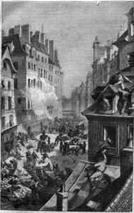 ثورة 1830: قتال في فوبورج القديس أنطوان. نقش في "Histoire des Papes-Rois-Queen and Empereurs عبر القرون" بقلم موريس لاتشاتر بواسطة المدرسة الفرنسية