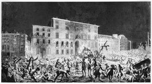 أعمال شغب في ليون ، 27 نوفمبر 1768 (حبر وغسل على ورق) بواسطة المدرسة الفرنسية