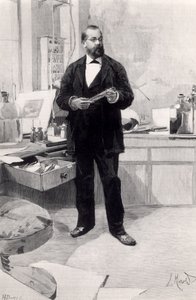 روبرت كوخ (1843-1910) في مختبره ، من لو موند إيلوستري ، 29 نوفمبر 1890 بواسطة المدرسة الفرنسية