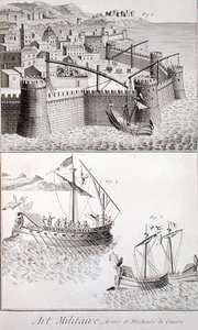 الآلات الرومانية للحرب البحرية ، من "Encyclopedie des Sciences et Metiers" بقلم دينيس ديدرو (1713-1784) ، نُشرت عام 1770 (نقش) بواسطة المدرسة الفرنسية