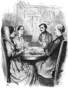 المسلسل الروماني: "" كونت مونتي كريستو "(مونت كريستو) للكاتب ألكسندر دوماس (1802-1870). لعبة ورق بين أربعة أحرف. نقش في "" Les bons romances "" بواسطة المدرسة الفرنسية