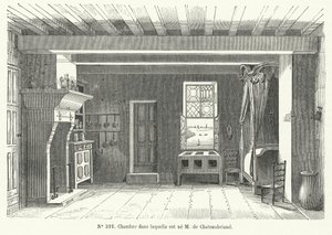 غرفة في فندق Hotel de France في St Malo ، Brittany ، حيث ولد الكاتب والسياسي الفرنسي Francois-Rene de Chateaubriand (نقش) بواسطة المدرسة الفرنسية