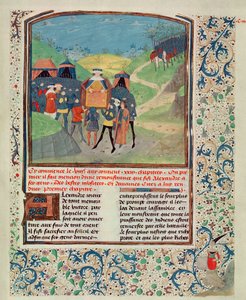 Roy 17 FI f.198 الإسكندر الأكبر يخاطب رجاله على أمل إقناعهم بالاستمرار في الهند ، من Quinte Curse Ruffe des Fais du Grant Alexandre ، c.1468 (ورق) بواسطة المدرسة الفرنسية