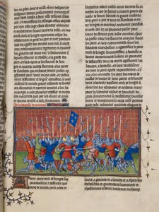 Royal 20 C. VII ، f.34 The Battle of Courtrai ، رسم توضيحي من "Chroniques de France ou de Saint Denis" (رق) بواسطة المدرسة الفرنسية