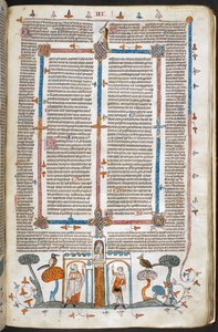 Royal MS 10 E IV، f.209r، The Painter and the Devil، from Decretals of Gregory IX with gloss of Bernard of Parma (