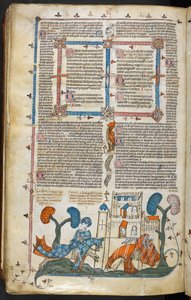 Royal MS 10 E IV f.313v ، مشهد من أسفل الصفحة لفارس يفرج عن آخر قبل القلعة ، حوالي 1300-40 (قلم وحبر وتمبرا على ورق) بواسطة المدرسة الفرنسية