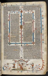 Royal MS 10 E IV f.66r ، مشهد سفلي لفارس مُركب يخرج من قلعة ، حوالي 1300-40 (قلم حبر وحبر وتمبرا على رق) بواسطة المدرسة الفرنسية