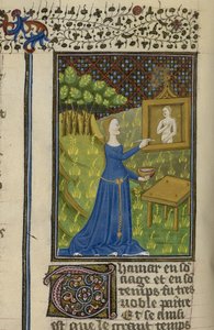 Royal MS 16 G V f.68v Thamar يرسم الإلهة ديانا ، من 