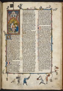 Royal Ms 14 e III f.140r هنري الثاني ملك إنجلترا مع كاتب ، رسم توضيحي من "قصة الكأس المقدسة ، البحث عن الكأس المقدسة ، مورت آرثر" ، حوالي 1315-25 (ورق) بواسطة المدرسة الفرنسية