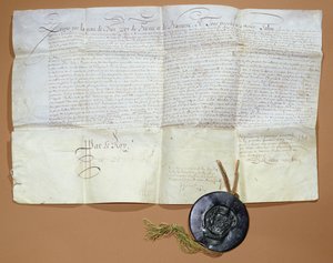 مرسوم ملكي لإنشاء الأكاديمية الفرنسية ، 1635 (حبر على الرق) بواسطة المدرسة الفرنسية