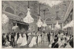 سعدي كارنو (1837-1894) الرئيس الفرنسي من 1887 إلى 1894 وزوجته في قصر الإليزيه - سعدي كارنو ، رئيس الجمهورية الفرنسية وزوجته - أعياد الرئاسة - قاعة الرقص الجديدة في قصر الإليزيه - نقش في اللامع بواسطة المدرسة الفرنسية