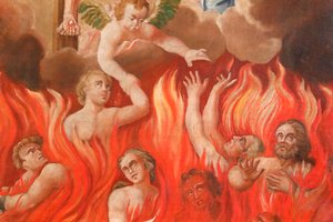 كنيسة القديس نيكولا دي فيروسي. الدينونة الأخيرة: الجحيم. مجموعة المحفوظين. تلوين. فرنسا. بواسطة المدرسة الفرنسية