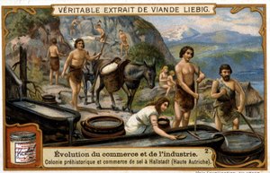 Salt trade in Upper Austria in prehistoric times in Hallstadt - chromo. Liébig بواسطة المدرسة الفرنسية