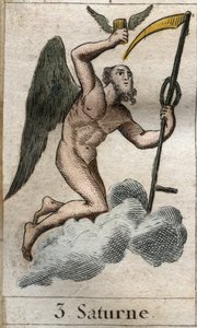 يتم تمثيل زحل ، إله الزراعة والحصاد ، بشكل مزيف. من "أساطير الشباب" بيير بلانشارد 1803. بواسطة المدرسة الفرنسية