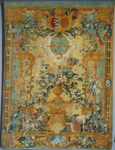 لوحة Savonnerie: Spring with Coat of Arms ، مصنع Savonnerie Factory ، فرنسا ، قبل 1717 بواسطة المدرسة الفرنسية