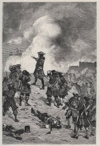 سيباستيان رئيس فوبان (1633-1717) ، مارشال فرنسا يدافع عن بريست ضد هجوم الأسطول الإنجليزي في عام 1695 - نقش في "Les Hommes Celebres de la France" بواسطة لويس دوماس 1889 بواسطة المدرسة الفرنسية
