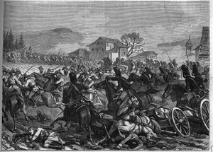 التحالف الثاني (1798-1800): معركة ستوكاش في 3 مايو 1800 ضد فرنسا والنمسا - نقش عام 1865 في "تاريخ القنصلية وآخرون للإمباير" بقلم لويس أدولف تيير - حرب التحالف الثاني (1798-1800): خاضت معركة ستوكاش وانجين بواسطة المدرسة الفرنسية