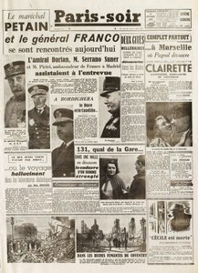 الحرب العالمية الثانية (1939-1945) - الحرب العالمية الثانية (الحرب العالمية الثانية أو الحرب العالمية الثانية): مصدر باريس [لا. 237] بتاريخ 14/2/1941 لقاء بين مارشال بيتين والجنرال فرانكو. بواسطة المدرسة الفرنسية