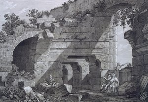 صالات عرض المستوى الثاني من المدرج في نيم ، من Antiquités de la France: Vol I ، Monuments de Nimes بواسطة المدرسة الفرنسية