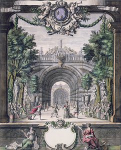 مجموعة تصميم لباليه غير معروف ، مأخوذ من مجموعة بعنوان Menus Plaisirs du Roi (قلم وحبر ومرحاض على ورق) بواسطة المدرسة الفرنسية