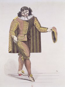 Sganarelle in LEcole des Maris من Moliere ، عرض لأول مرة في 24 يونيو 1661 في مسرح القصر الملكي ، باريس (قلم وحبر ومرحاض على الورق) بواسطة المدرسة الفرنسية