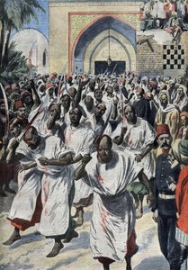 المسلمون الشيعة في الحج في كربلاء (العراق) ، في ضريح الحسين - "مجلة لو بيتي" ، نيسان 1909 (نقش) بواسطة المدرسة الفرنسية