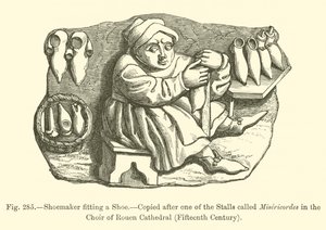 Shoemaker fitting a Shoe (engraving) بواسطة المدرسة الفرنسية
