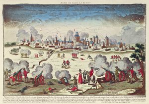 حصار وقصف ليل بواسطة ألبرت دي ساكس تيشن ، سبتمبر-أكتوبر 1792 (نقش ملون) بواسطة المدرسة الفرنسية