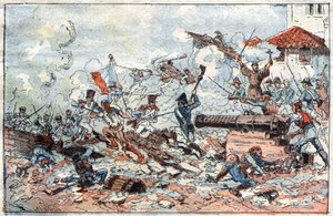 حصار واستيلاء القوات النابليونية على سرقسطة (سرقسطة) في إسبانيا في فبراير 1809. نقش القرن التاسع عشر. بواسطة المدرسة الفرنسية