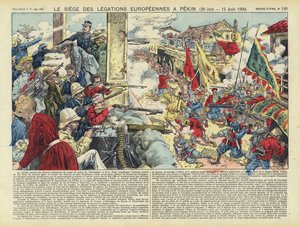 حصار المفوضيات الأوروبية في بكين، تمرد الملاكمين، الصين، 20 يونيو - 15 أغسطس 1900 (صورة حجرية ملونة) بواسطة المدرسة الفرنسية