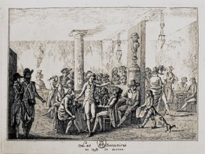 سييس وليه نيشنير في مقهى الكهف في باريس، أغسطس 1789 (نقش) بواسطة المدرسة الفرنسية