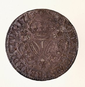 الفضة الفرنسية ecu (scude) ، عهد الملك لويس الرابع عشر (1643-1715) 1713 Diam. 4 سم نابولي ، المتحف الأثري بواسطة المدرسة الفرنسية