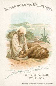 St Gerasimus and the lion (chromolitho) بواسطة المدرسة الفرنسية