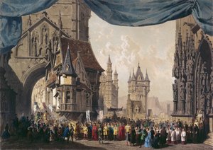 تصميم المرحلة للقانون الأول من La Juive ، الذي تم لأول مرة في أوبرا باريس في 23 فبراير 1835 (مرحاض على ورق) بواسطة المدرسة الفرنسية