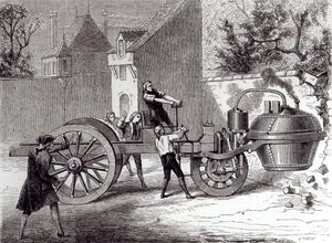 سيارة تعمل بالبخار اخترعها نيكولاس جوزيف كوغنوت (1725-1804) في 1771 ، 1886 بواسطة المدرسة الفرنسية