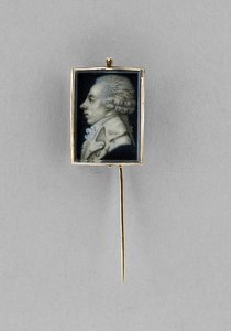 Stickpin with Portrait of a Man, c.1780 (watercolor on ivory, gesso, vellum, 23k gold, hair & glass) بواسطة المدرسة الفرنسية